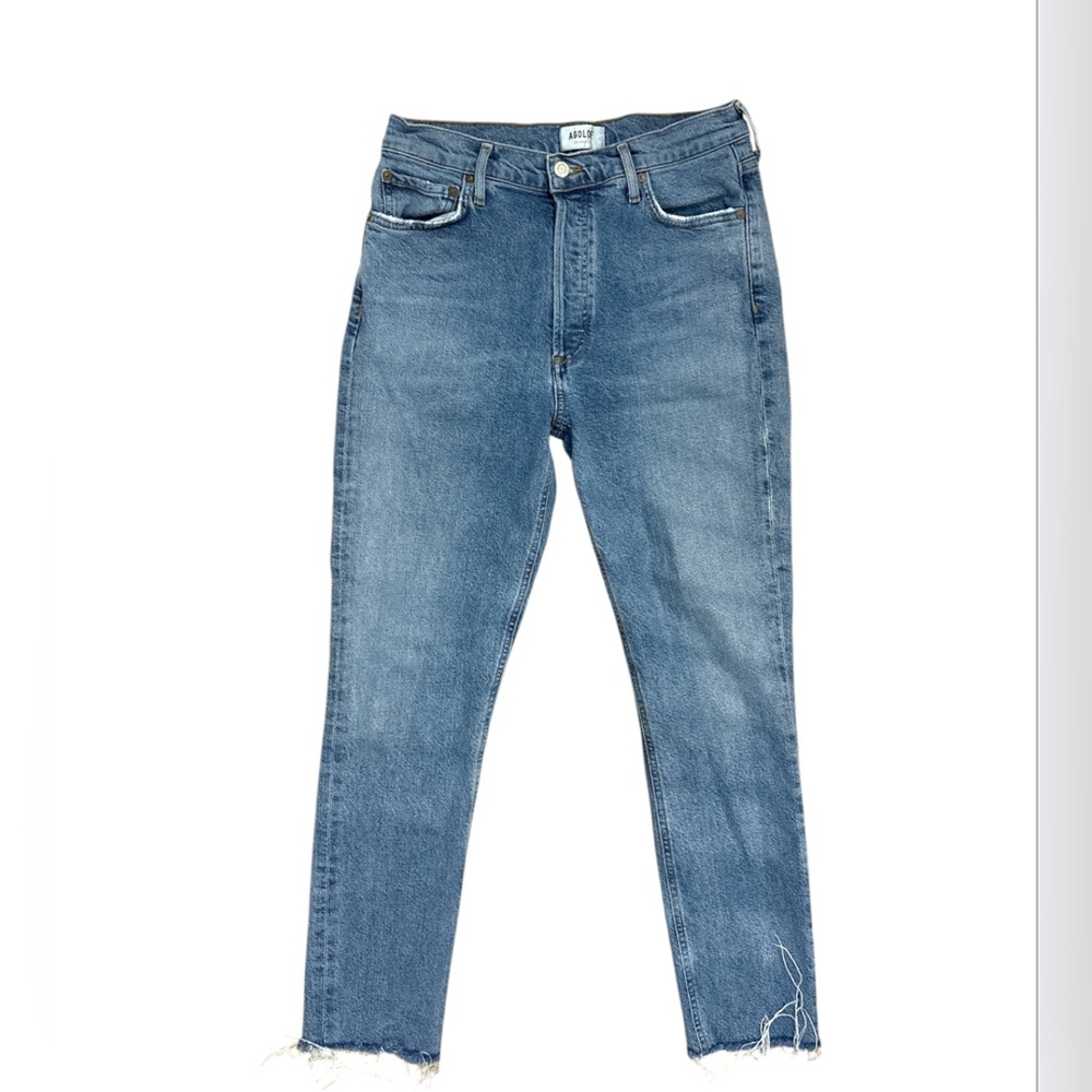Agolde Nico High-Rise Slim Fit Jeans With Button Fly And Raw Hem Women’s Size 29 - Picture 2 of 13